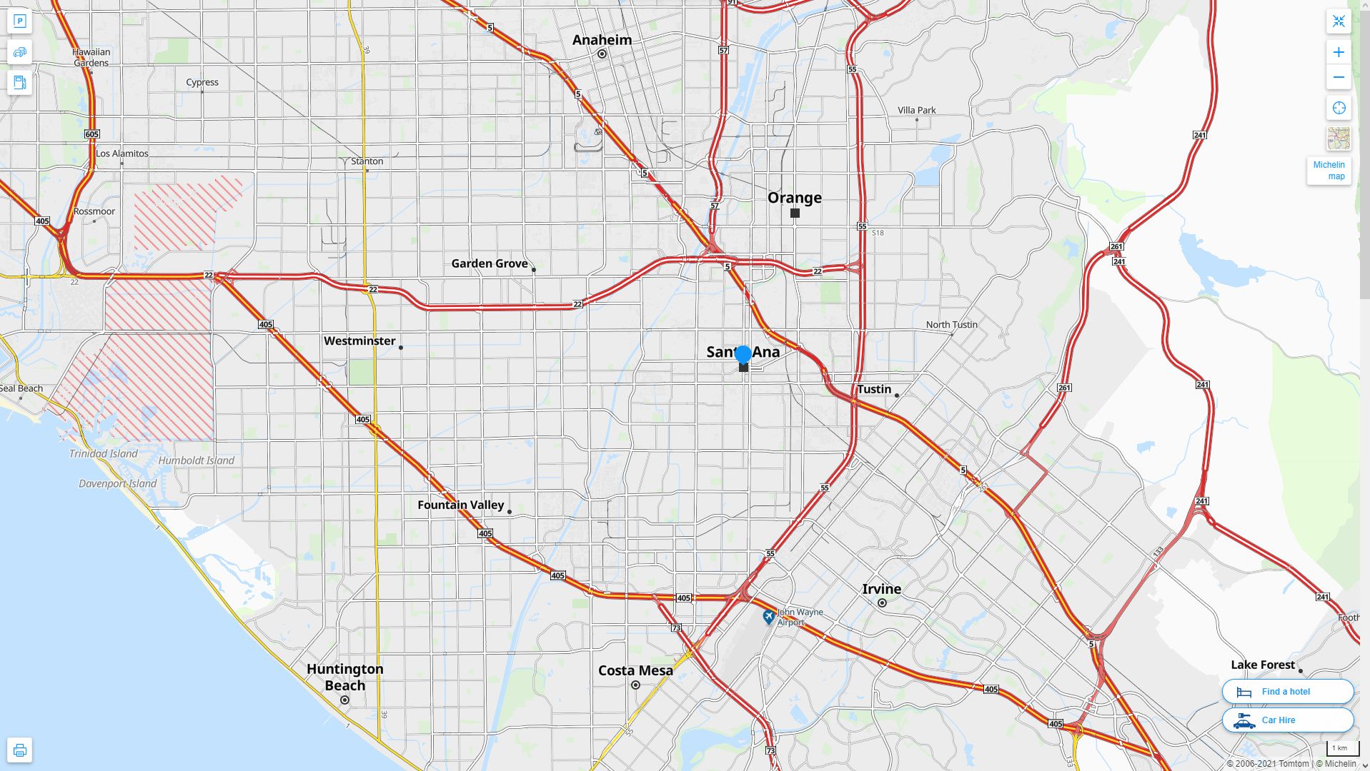 Santa Ana California Highway and Road Map